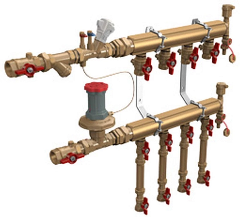 Узел коллекторный отопления Giacomini GE553-B2 3/4″ Ду32 Ру10 GE553Y023 отводов - 3 x 1/2″ для индивидуального учёта тепла, этажный, с общей балансировкой, отключение счётчика для демонтажа